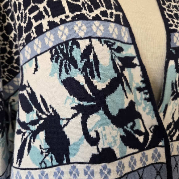 OLSEN Blue And Cream Heavyweight Cotton Blend Patterned Long Cardigan. Size 12 - Picture 5 of 15